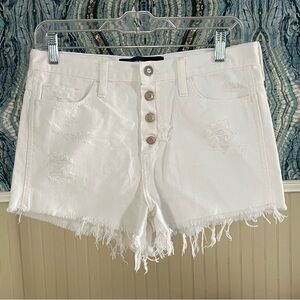 Hollister Short-Short Highrise White Distressed Shorts, Size 5 Waist 27